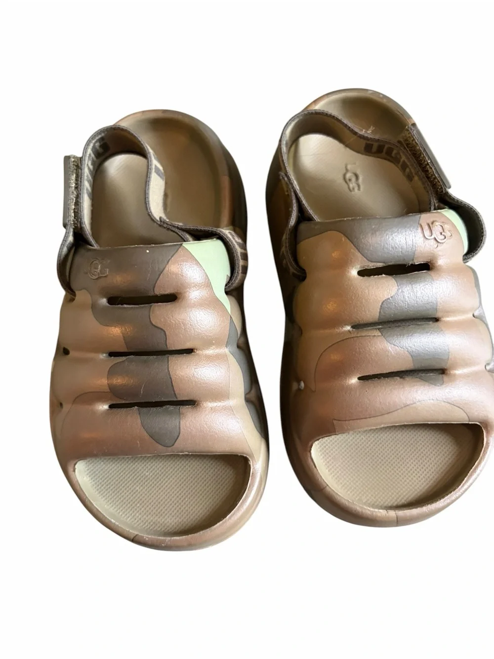 UGG Kids' sport yeah Camo Foam Sandals in Green and Brown Toddler 9
